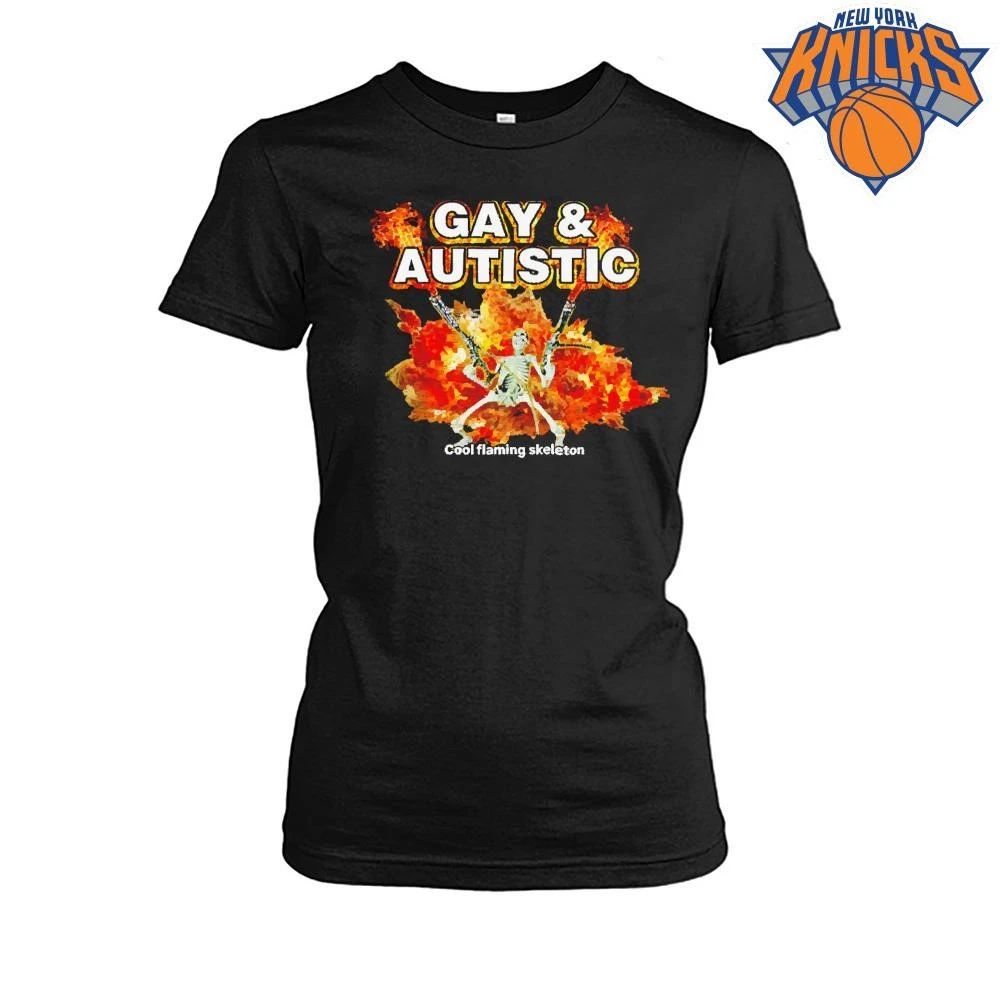 Gay and Autistic Cool Flaming Skeleton Explosion Funny Pride Graphic Shirt
