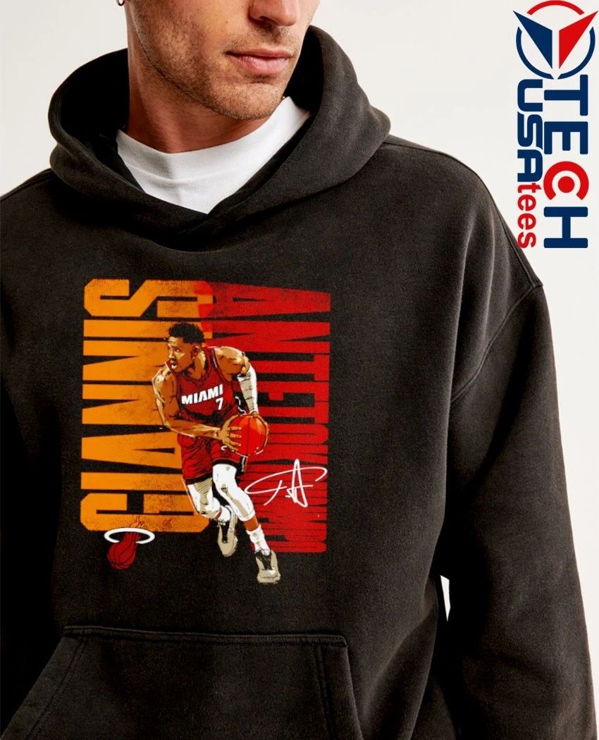 Giannis Antetokounmpo No. 7 Miami Heat Basketball Bold signature shirt