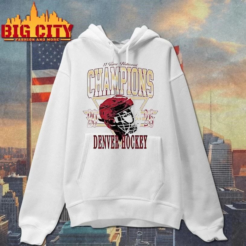 Denver Pioneers Mens Ice Hockey 11 Time National Champions 2026 Helmets Shirt