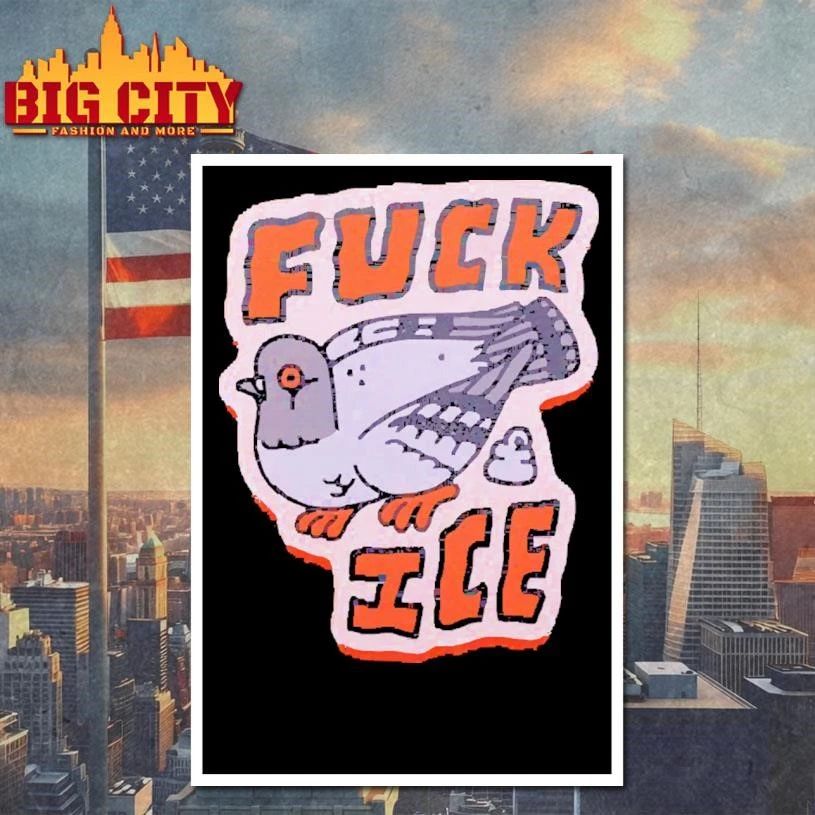 Fuck ICE Pigeon Pooping Anti Border Patrol Political Cartoon Streetwear Shirt
