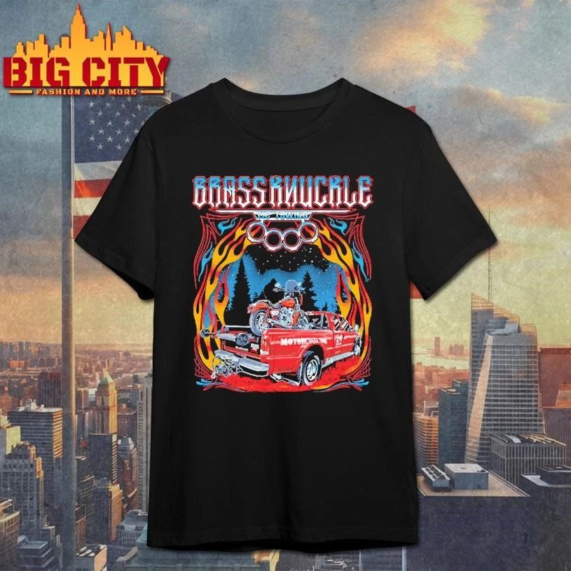Brass Knuckle MC Towing Chopper Motorcycle Flames Black Shirt