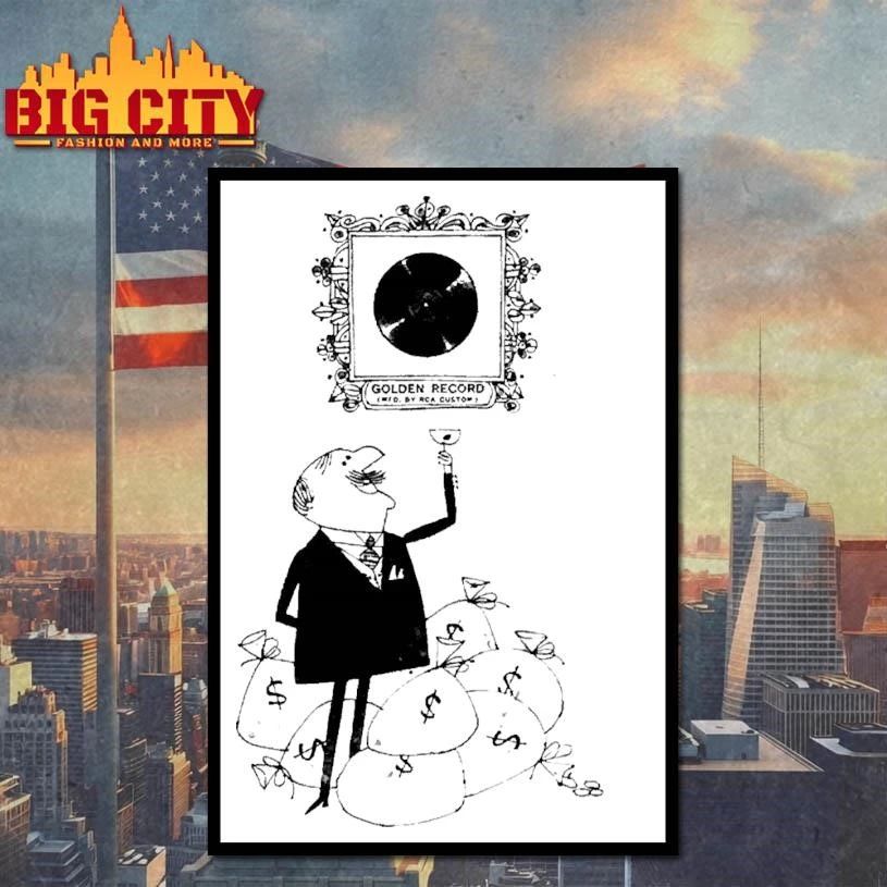 Wealthy Man Pile of Money Bags Golden Record Vintage Cartoon Shirt