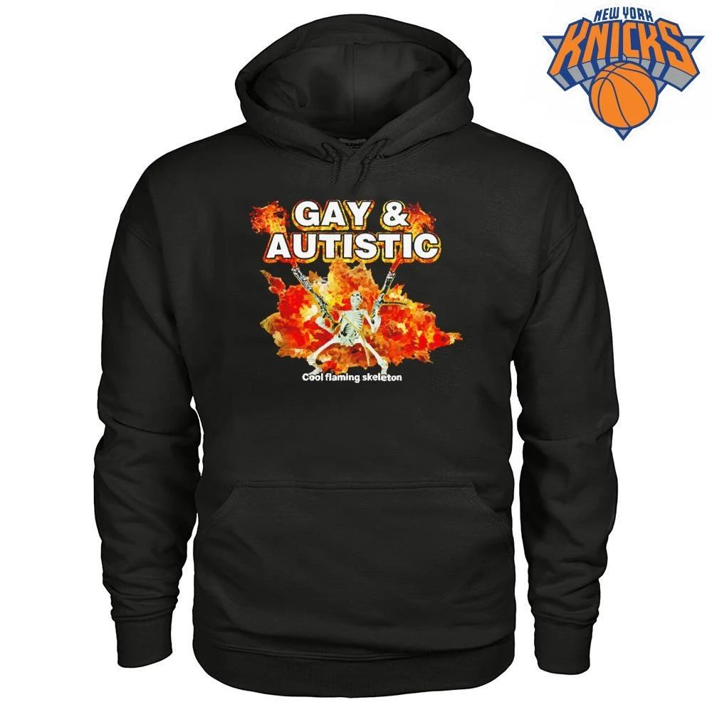 Gay and Autistic Cool Flaming Skeleton Explosion Funny Pride Graphic Shirt