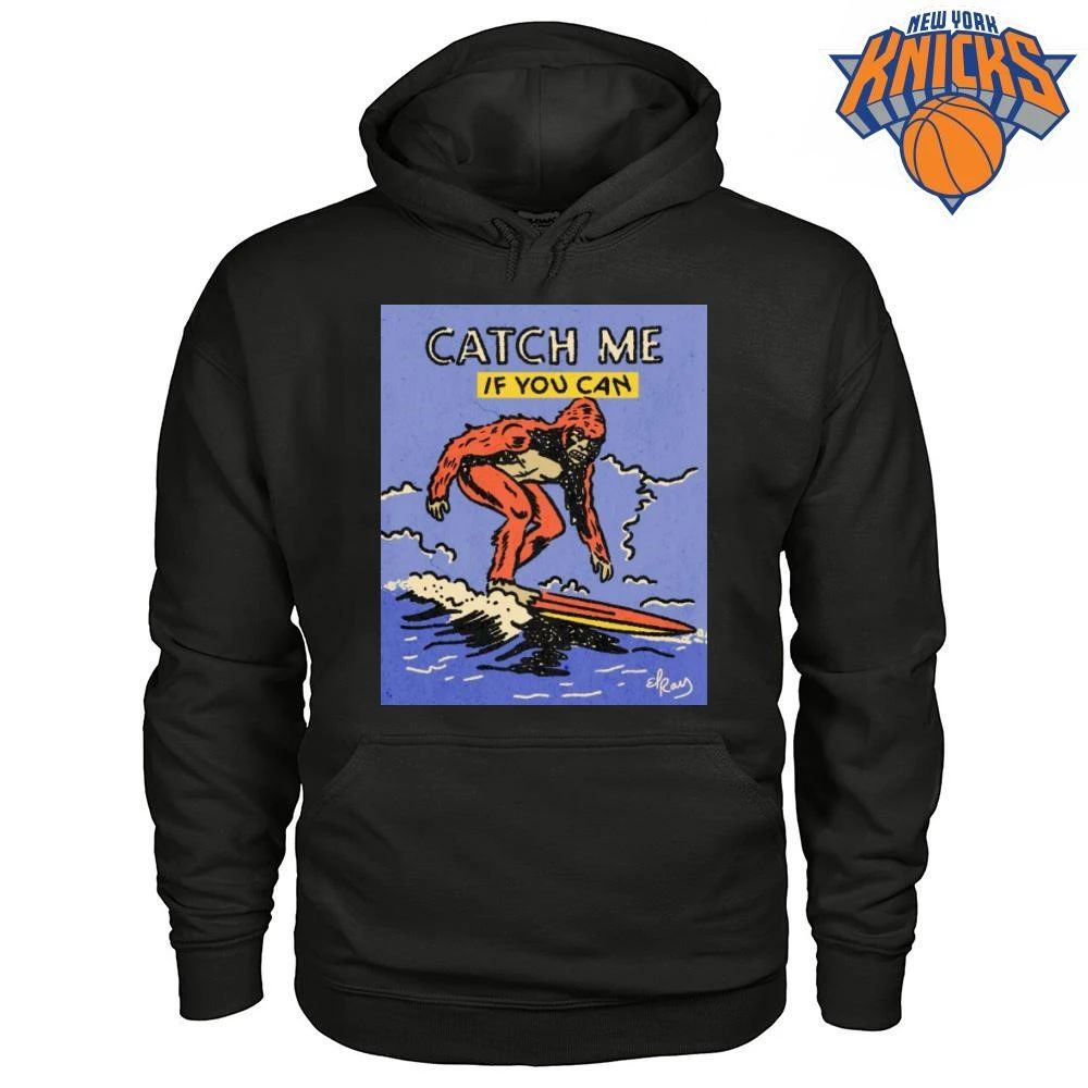 Catch Me If You Can Bigfoot Surfing Retro Comic Style Surf Graphic Shirt
