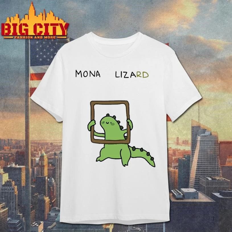 Mona Lizard Cute Dinosaur Holding Picture Frame Artwork Parody Shirt