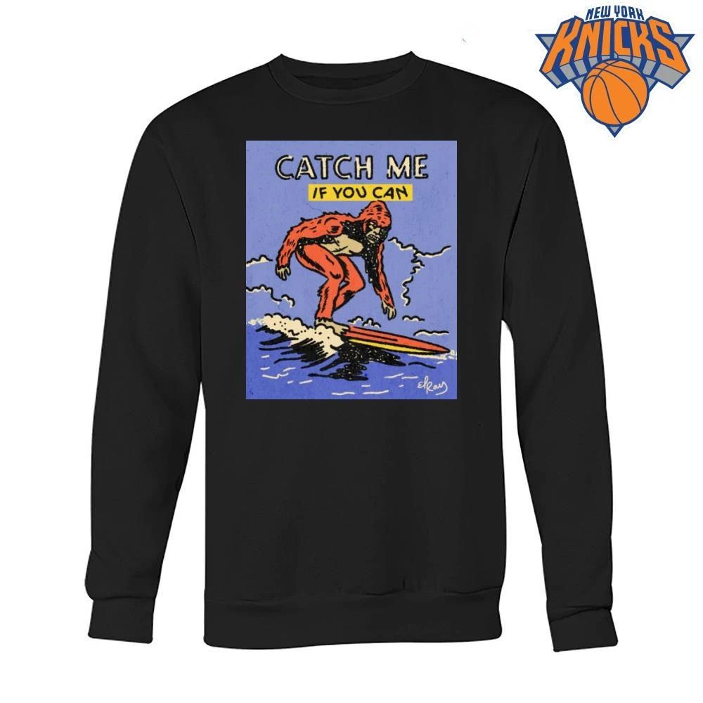 Catch Me If You Can Bigfoot Surfing Retro Comic Style Surf Graphic Shirt