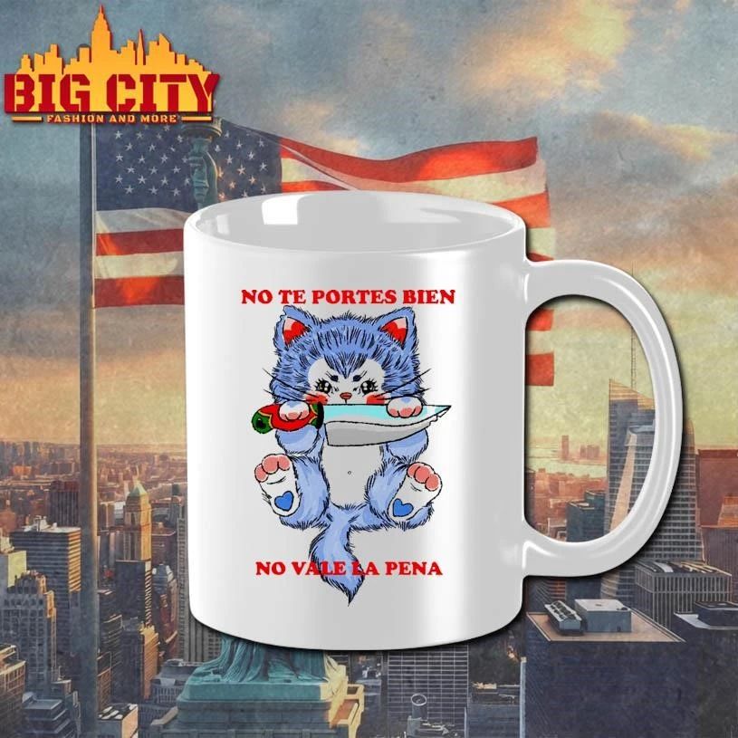 No te portes bien no vale la pena funny rebellious anime blue cat with knife shirt