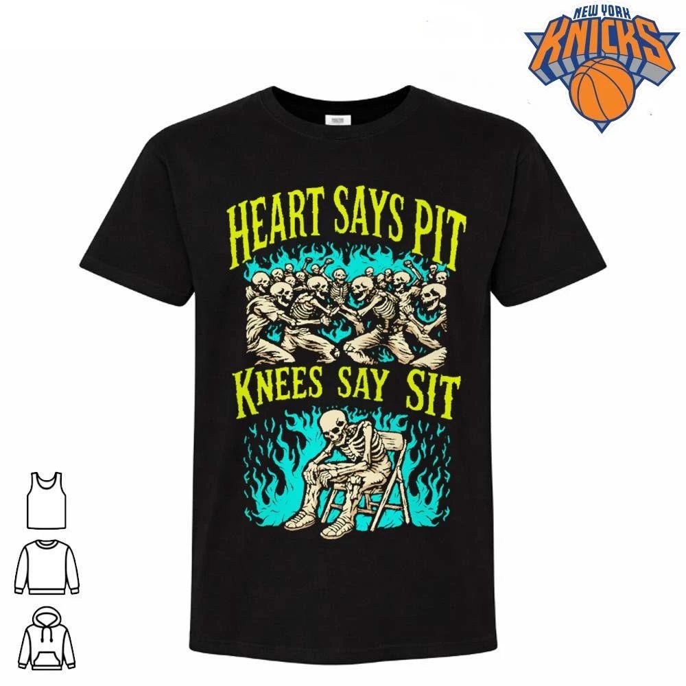 Heart Says Pit Knees Say Sit Funny Heavy Metal Skeleton Concert Mosh Pit Shirt