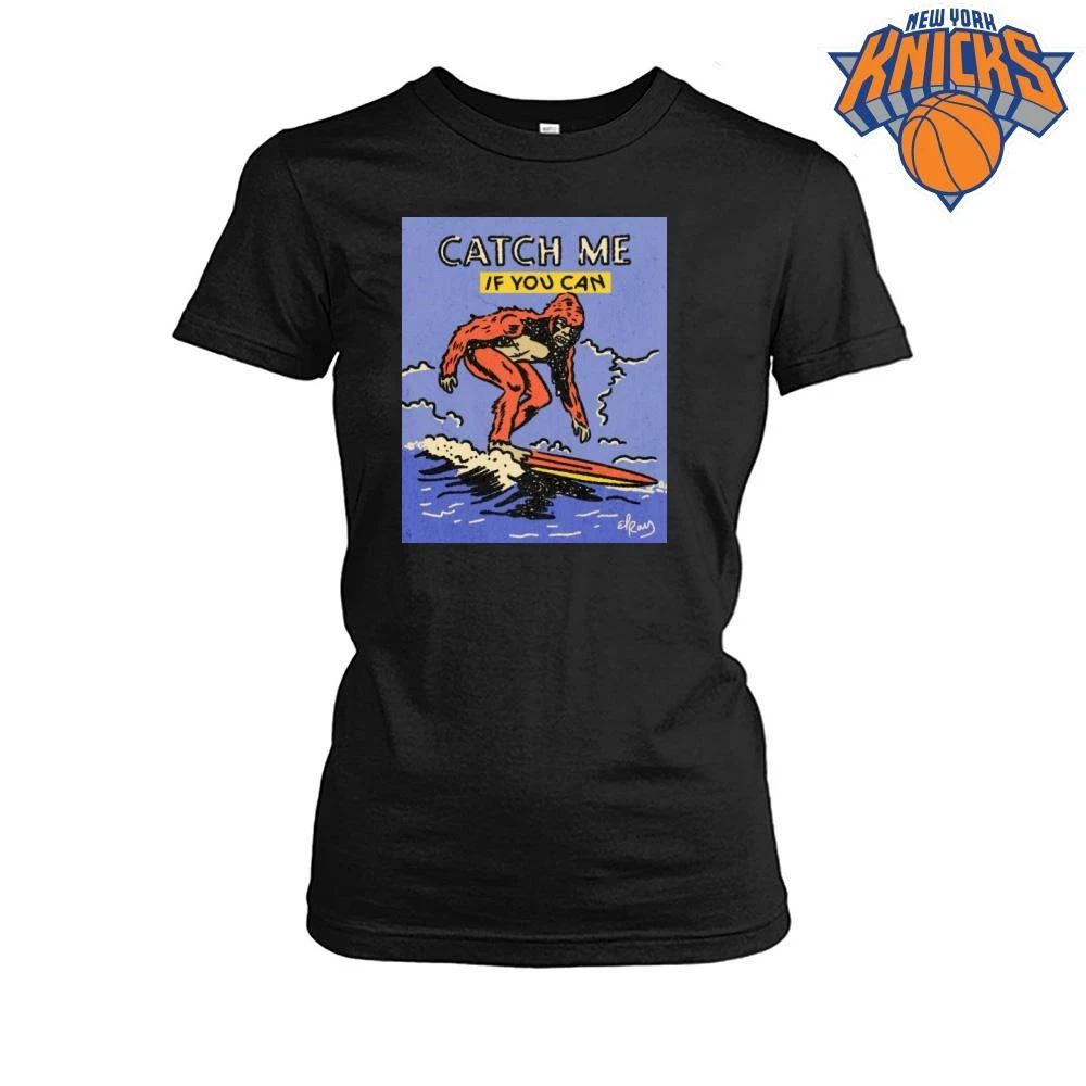 Catch Me If You Can Bigfoot Surfing Retro Comic Style Surf Graphic Shirt