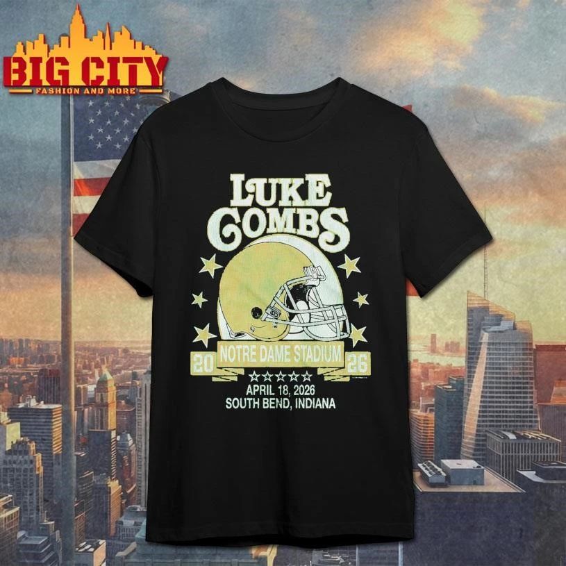 Luke Combs South Bend Indiana 2026 Tour Merch Tee At Notre Dame Stadium April 18 2026 Notre Dame Fighting Irish Helmet Shirt