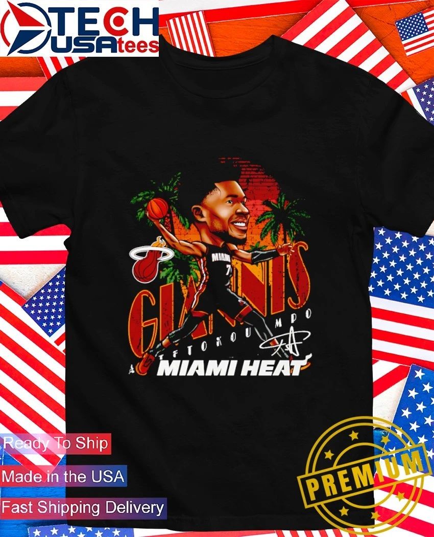 Giannis Antetokounmpo No. 7 Miami Heat Basketball caricature signature shirt