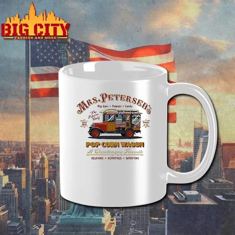 Mrs. Peterson’s Pop Corn Wagon The Popcorn Lady Since 1929 Chautauqua Favorite Vintage Popcorn Truck Graphic T Shirt