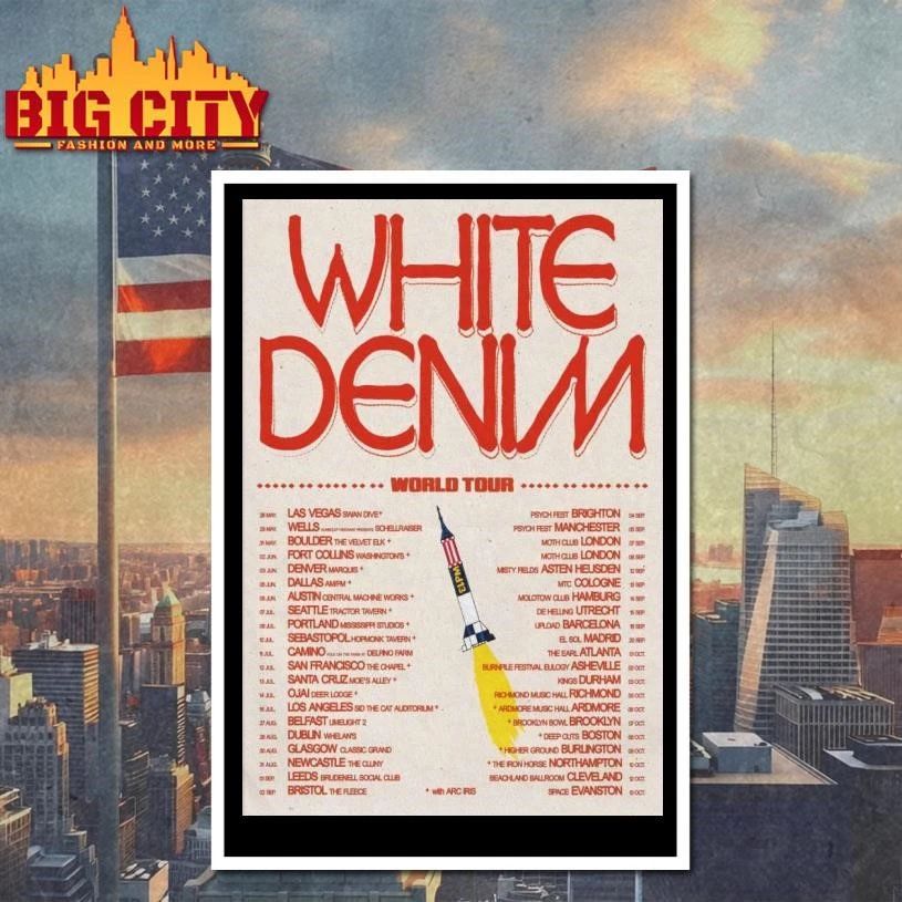 White Denim World Tour 2026 Print Poster Shirt