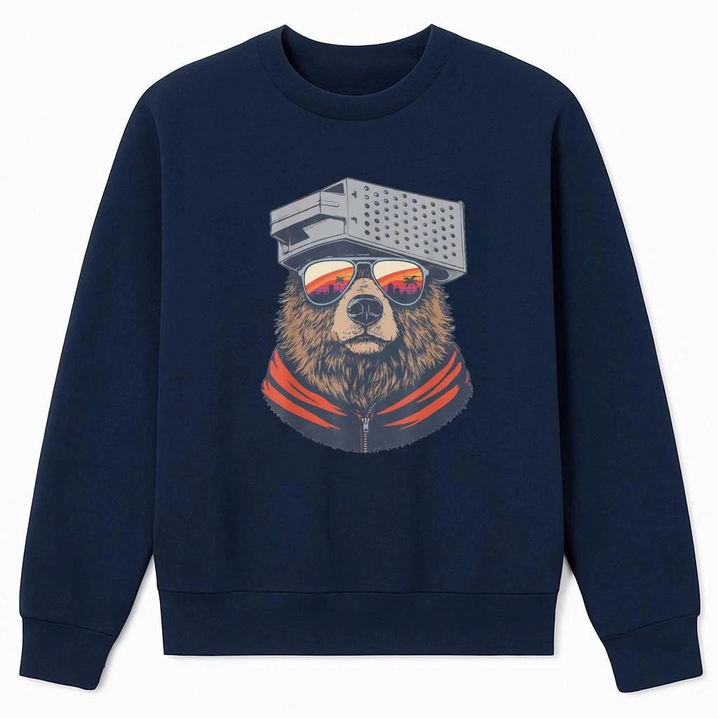 Vintage Sunset Bear with Cheese Grater Hat and Sunglasses Shirt