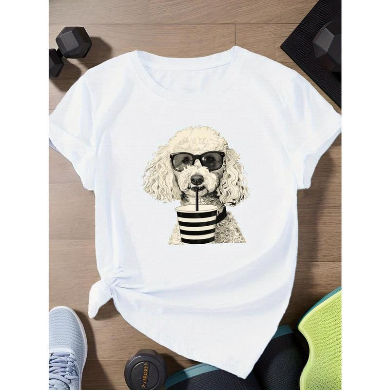 white poodle with Fashion Glasses Women's Plus Size Sports Short Sleeve T-Shirt Hoodie, Sweatshirt | HypeDripTees.com