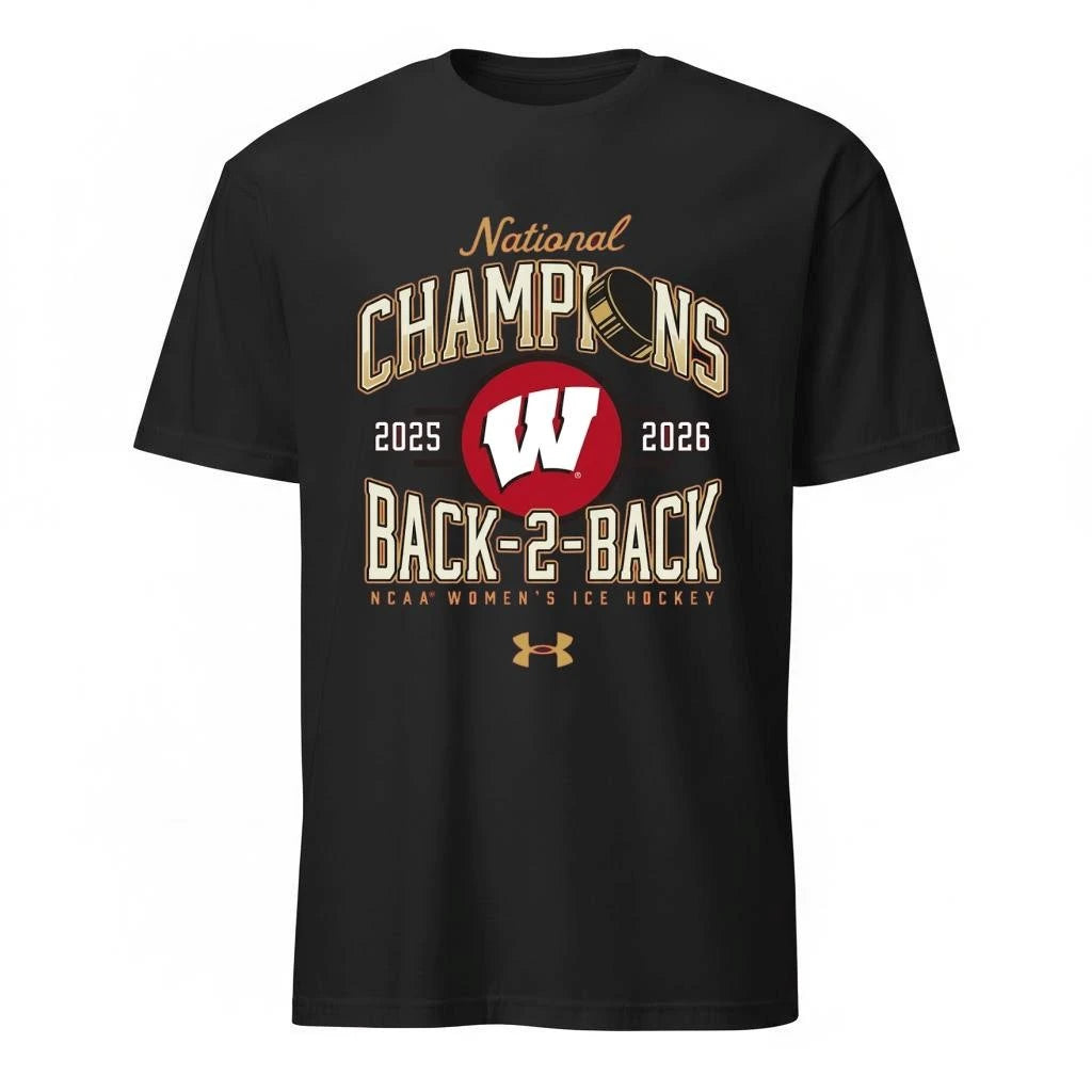 Wisconsin Badgers 2026 Women’s Ice Hockey National Champions Back-To-Back Shirt
