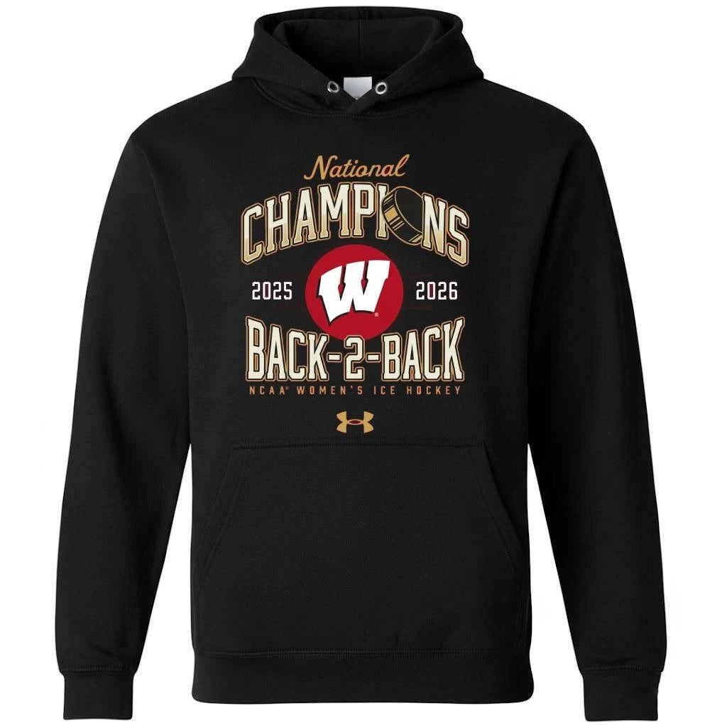 Wisconsin Badgers 2026 Women’s Ice Hockey National Champions Back-To-Back Shirt
