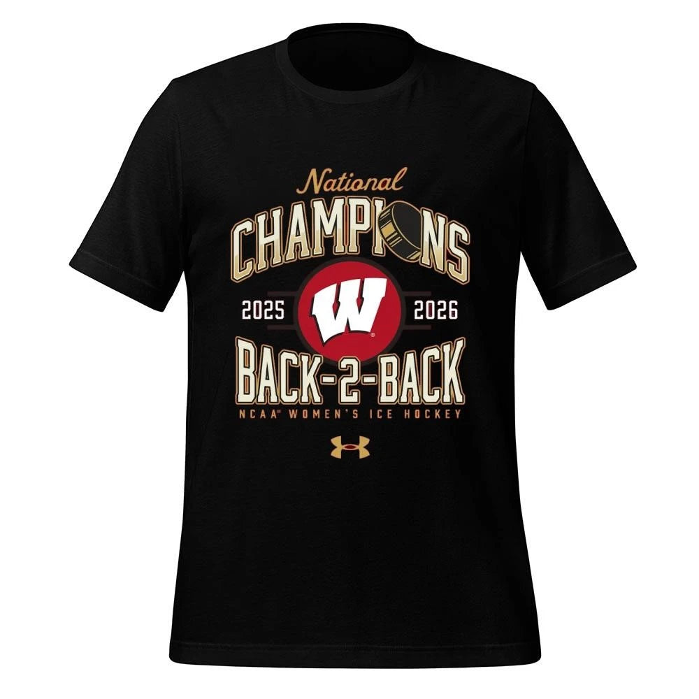 Wisconsin Badgers 2026 Women’s Ice Hockey National Champions Back-To-Back Shirt