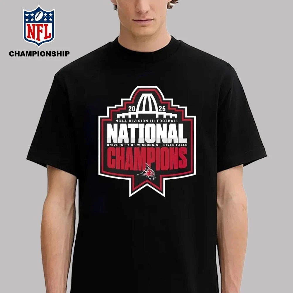 Wisconsin-River Falls Falcons Football National Champions 2025 NCAA Division III Football Logo Shirt