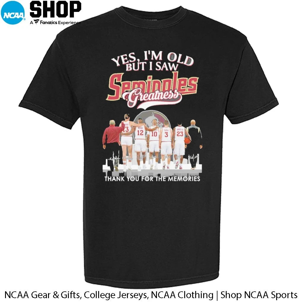 Yes I’m Old But I Saw Florida State Seminoles Basketball Greatness Skyline City Thank You For The Memories Signatures T-Shirt
